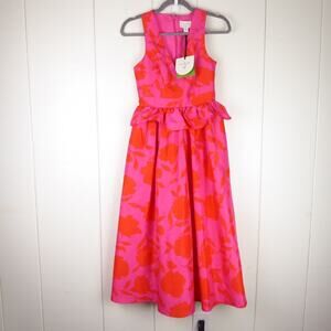 Kate Spade x Target Dress Women SZ 00 Classic Rose Peplum Midi Wedding Guest NWT